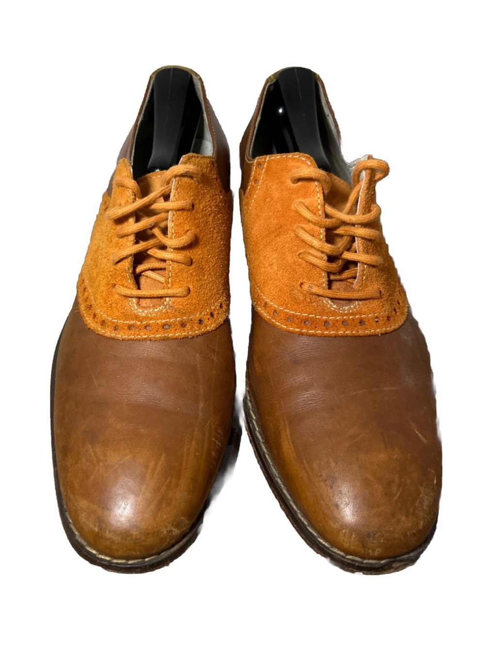 Cole Haan Air Men’s Cognac Brown & Orange/Yellow Suede Oxfords 9.5 M
